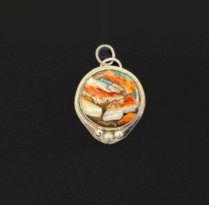 Spiny Oyster Turquoise Stone Pendant in Sterling Silver  #39