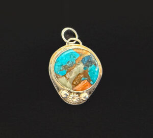 Spiny Oyster Turquoise Stone Pendant in Sterling Silver #03