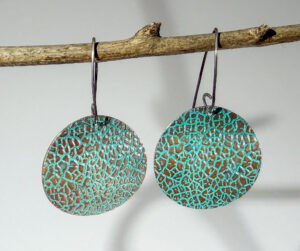 Copper Textured Earrings- Oval with Turquoise Patina  #230