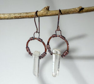 Copper Circle Earrings with Crystal Points #395
