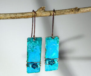 Copper Earrings With Turquoise Patina #393
