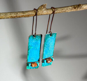 Copper Earrings With Turquoise Patina #394