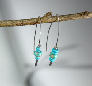 #377 Simple Silver Earrings with Turquoise Beads