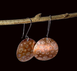 Copper Textured Earrings- Oval with Dog Paw Prints #389