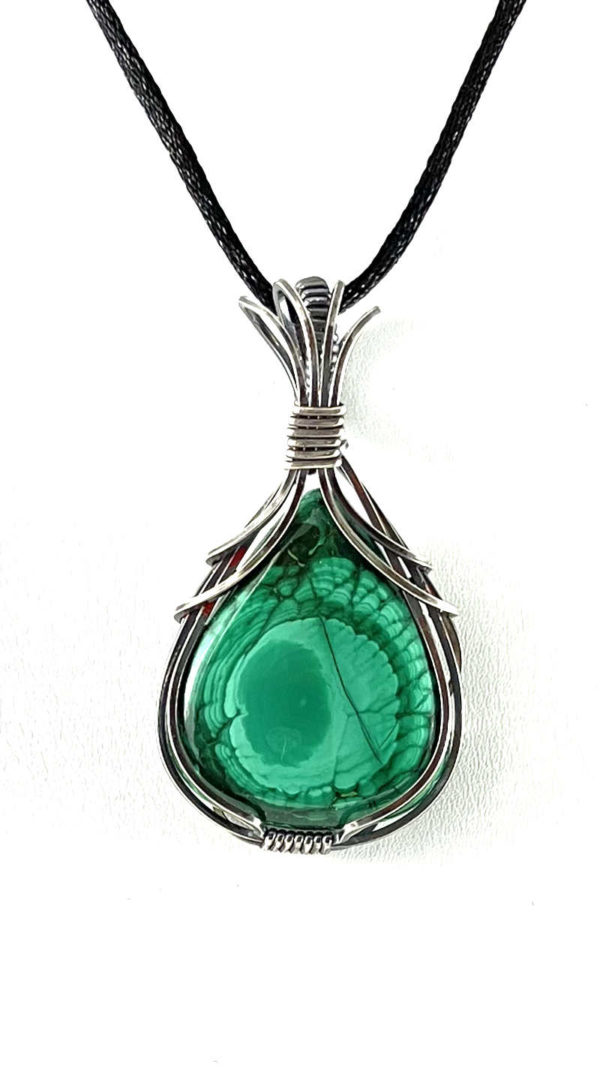 Malachite Stone Wrapped in Silver-Filled Wire #435