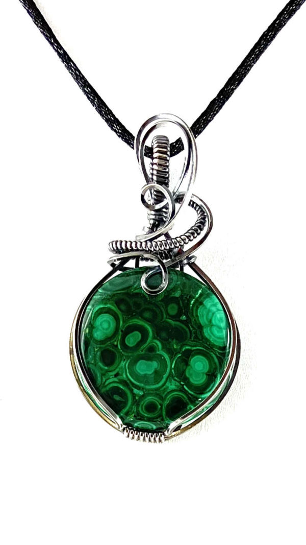 Malachite Stone Wrapped in Silver-Filled Wire #434